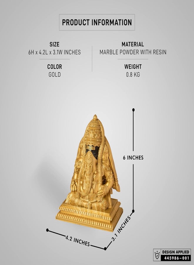 SILAII Pillayarpatti Karpaga Vinayagar Idol - Sacred Wish-Granting Ganesha Murti Showpiece & Statue for Home Decor, Pooja Room, House Warming Gifts (Gold, 6 INCHES) - Image 2